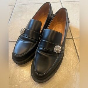 Gann Black Leather Loafers with Crystal Embellishments